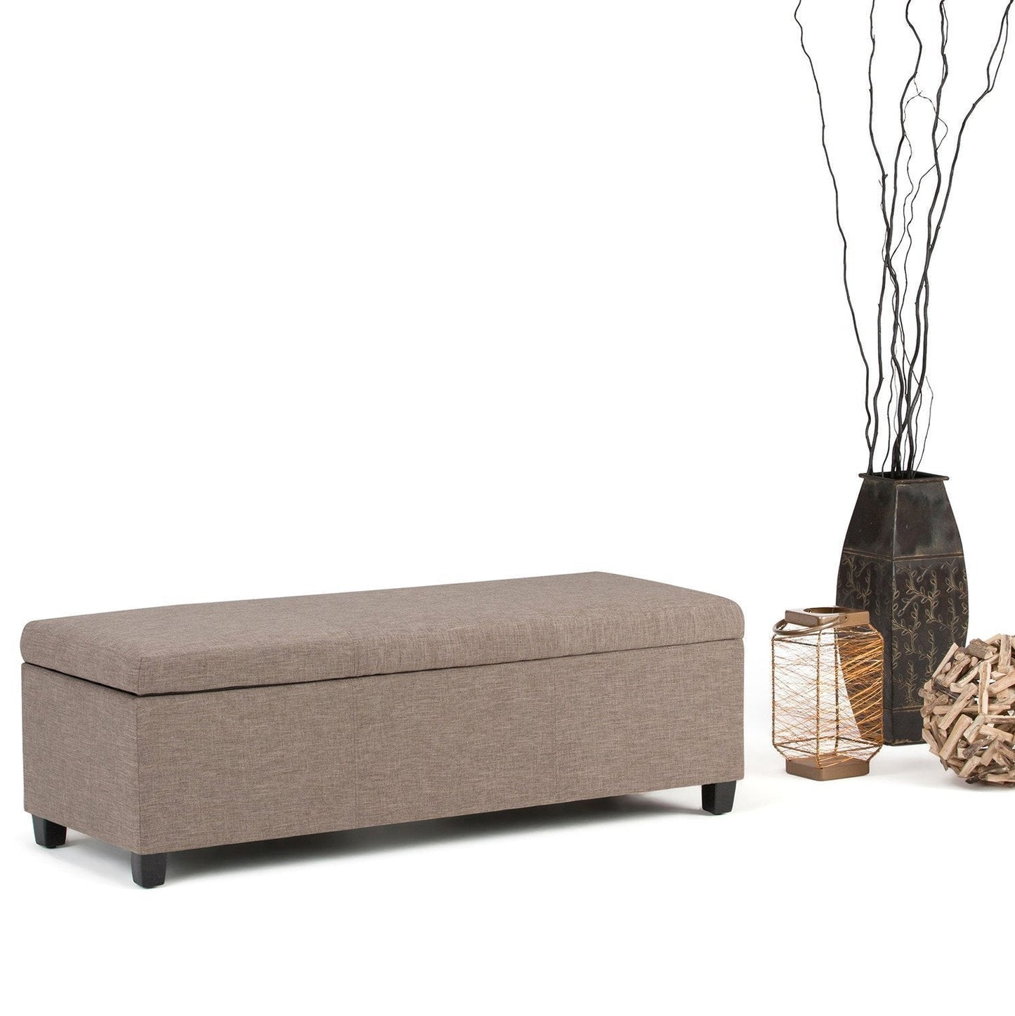 Fawn Brown Linen Style Fabric | Avalon Vegan Leather Storage Ottoman