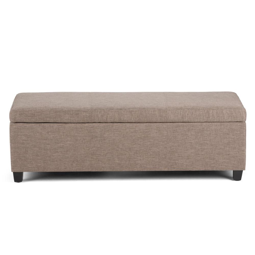 Fawn Brown Linen Style Fabric | Avalon Vegan Leather Storage Ottoman