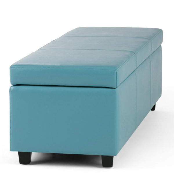 Soft Blue Vegan Leather | Avalon Vegan Leather Storage Ottoman