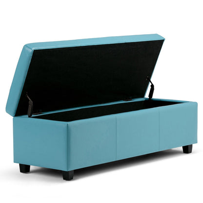 Soft Blue Vegan Leather | Avalon Vegan Leather Storage Ottoman