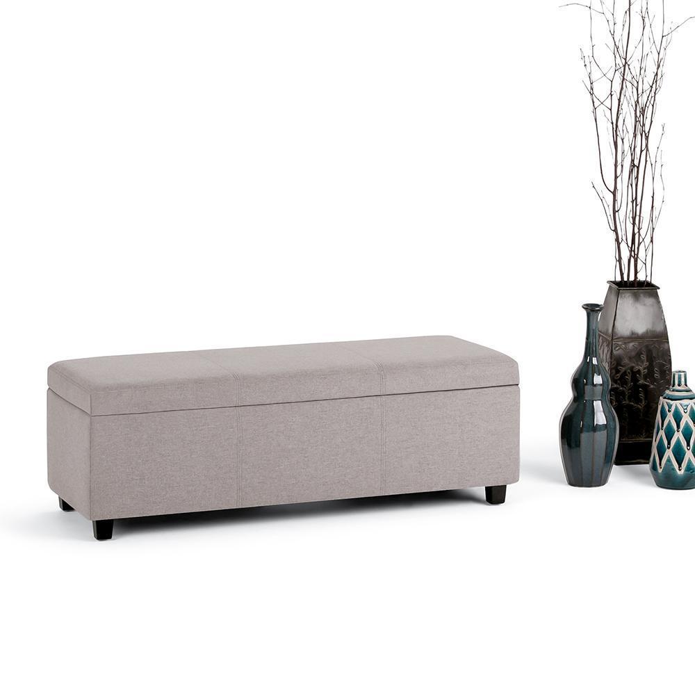 Cloud Grey Linen Style Fabric | Avalon Vegan Leather Storage Ottoman