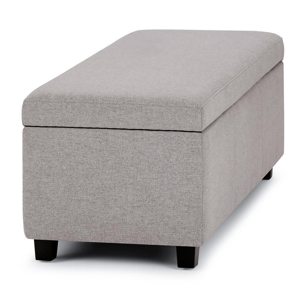 Cloud Grey Linen Style Fabric | Avalon Vegan Leather Storage Ottoman