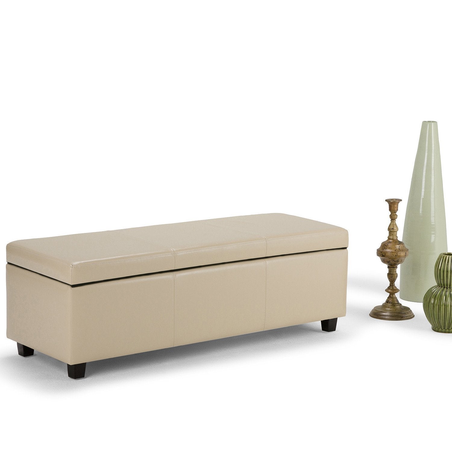 Satin Cream Vegan Leather | Avalon Vegan Leather Storage Ottoman