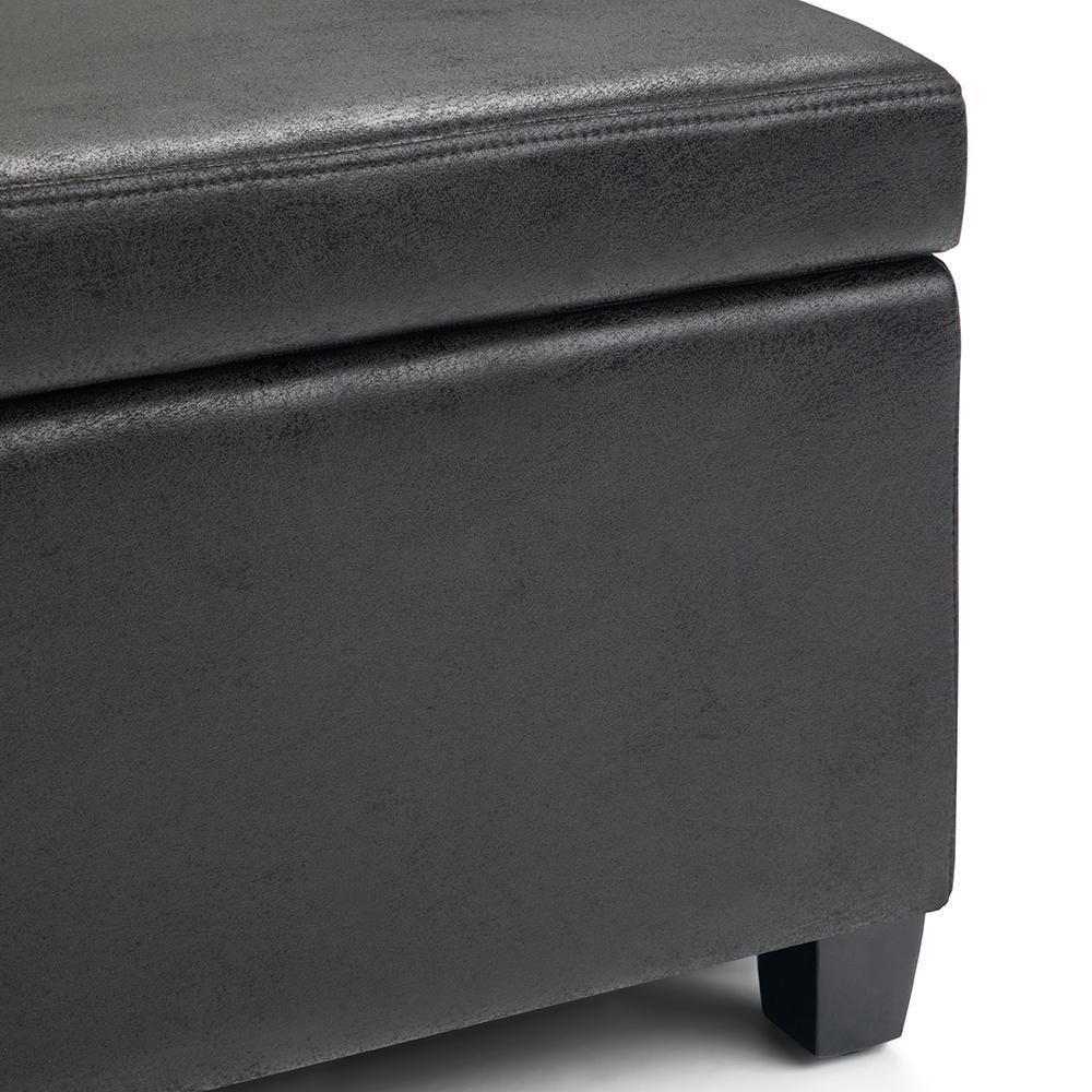 Distressed Black Distressed Vegan Leather | Avalon Vegan Leather Storage Ottoman