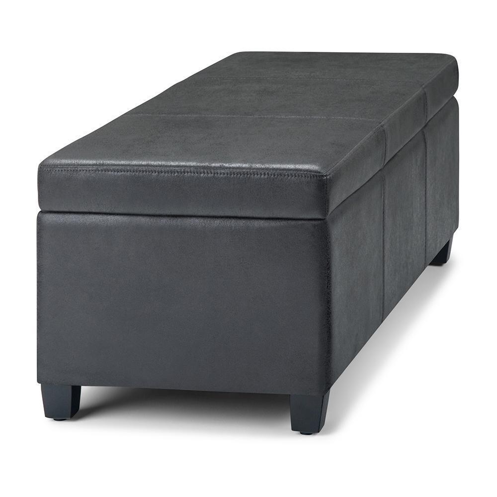 Distressed Black Distressed Vegan Leather | Avalon Vegan Leather Storage Ottoman