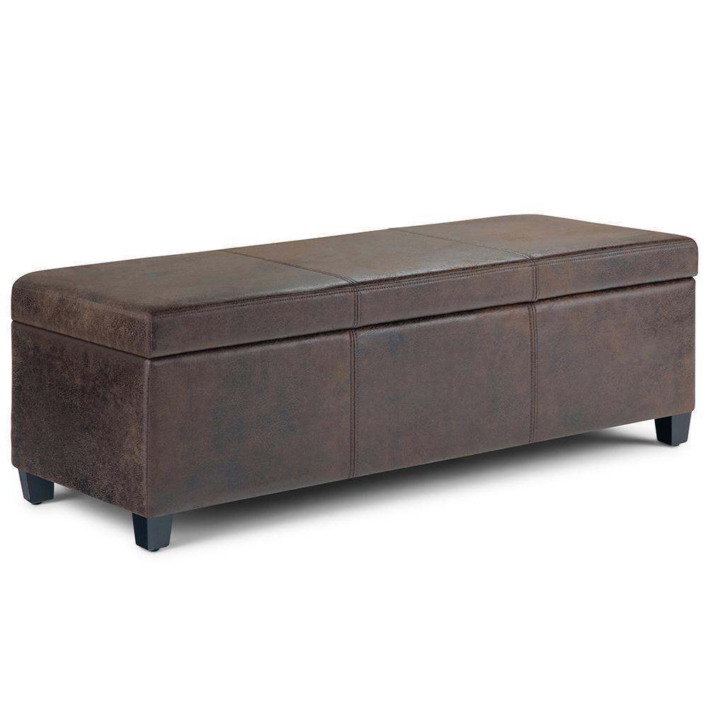 Distressed Brown Distressed Vegan Leather | Avalon Vegan Leather Storage Ottoman