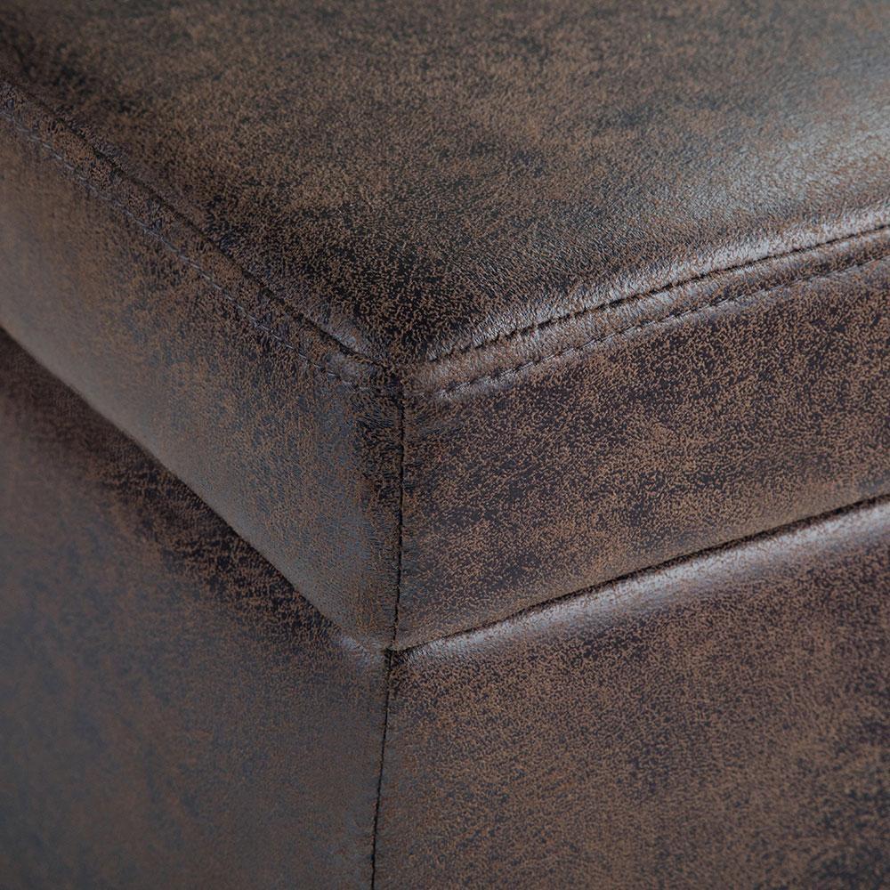 Distressed Brown Distressed Vegan Leather | Avalon Vegan Leather Storage Ottoman