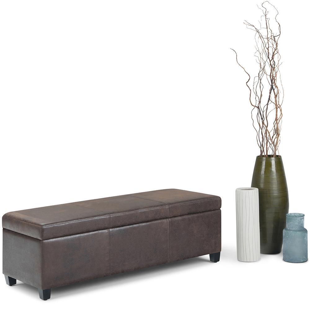 Distressed Brown Distressed Vegan Leather | Avalon Vegan Leather Storage Ottoman