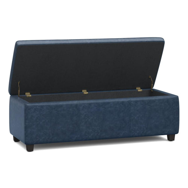 Denim Blue Distressed Vegan Leather | Avalon Large Storage Ottoman Bench