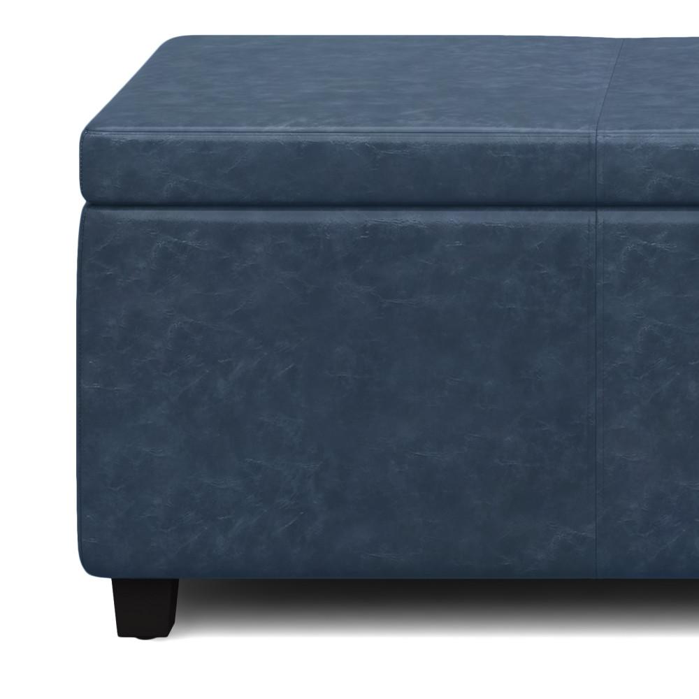 Denim Blue Distressed Vegan Leather | Avalon Large Storage Ottoman Bench