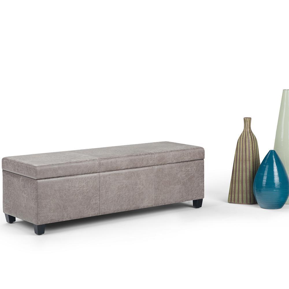 Distressed Grey Distressed Vegan Leather | Avalon Vegan Leather Storage Ottoman