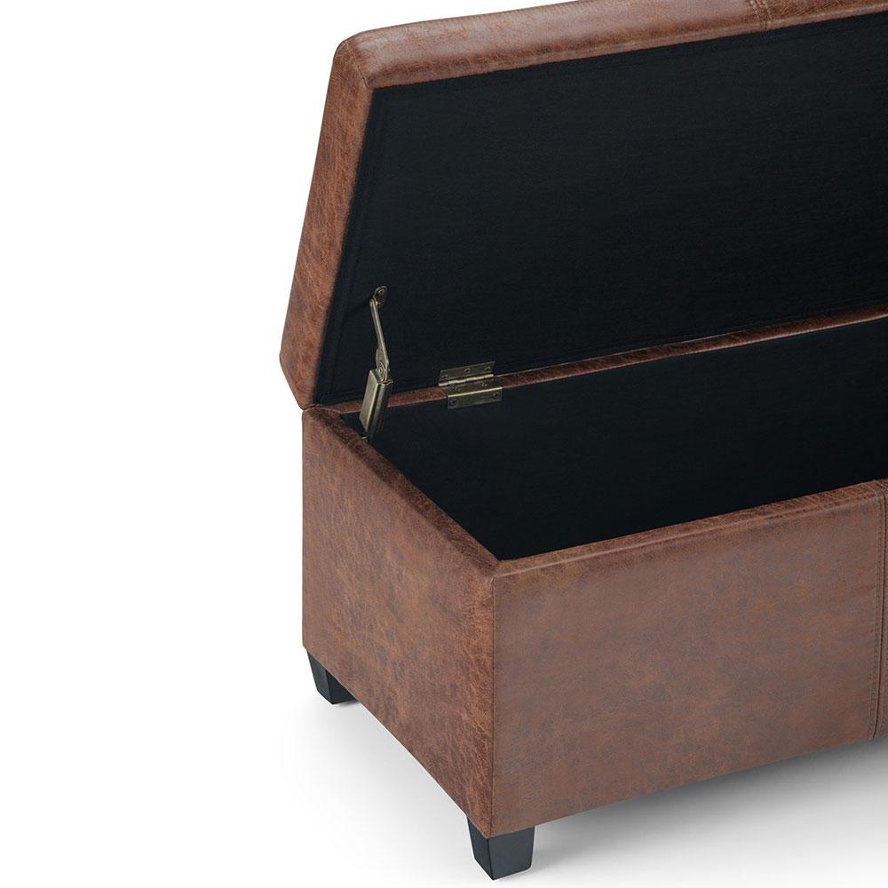 Distressed Umber Brown Distressed Vegan Leather | Avalon Vegan Leather Storage Ottoman