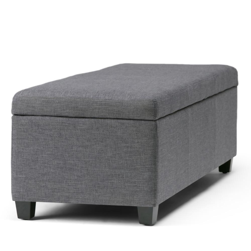 Slate Grey Linen Style Fabric | Avalon Vegan Leather Storage Ottoman