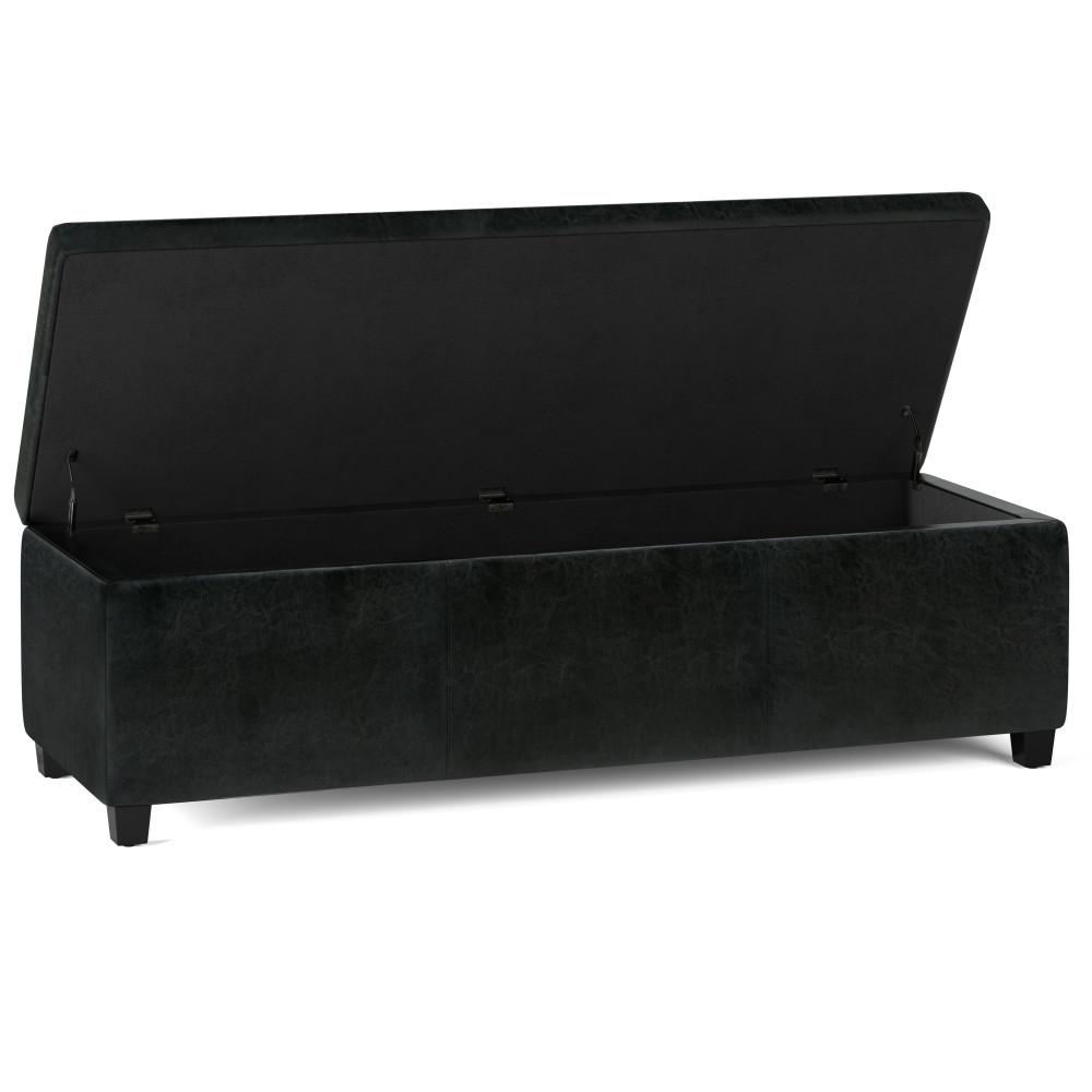 Midnight Black Vegan Leather | Avalon Extra Large Storage Ottoman Bench