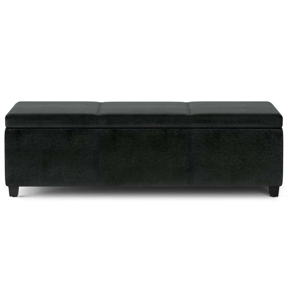 Midnight Black Vegan Leather | Avalon Extra Large Storage Ottoman Bench