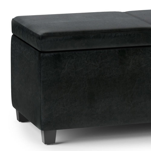 Midnight Black Vegan Leather | Avalon Extra Large Storage Ottoman Bench