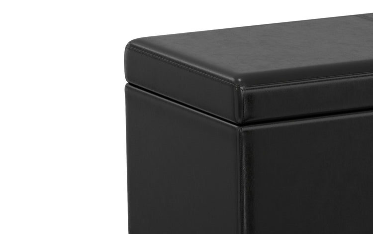 Midnight Black Vegan Leather | Avalon Extra Large Storage Ottoman Bench