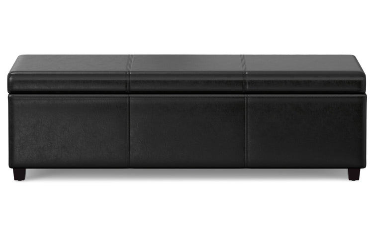 Midnight Black Vegan Leather | Avalon Extra Large Storage Ottoman Bench