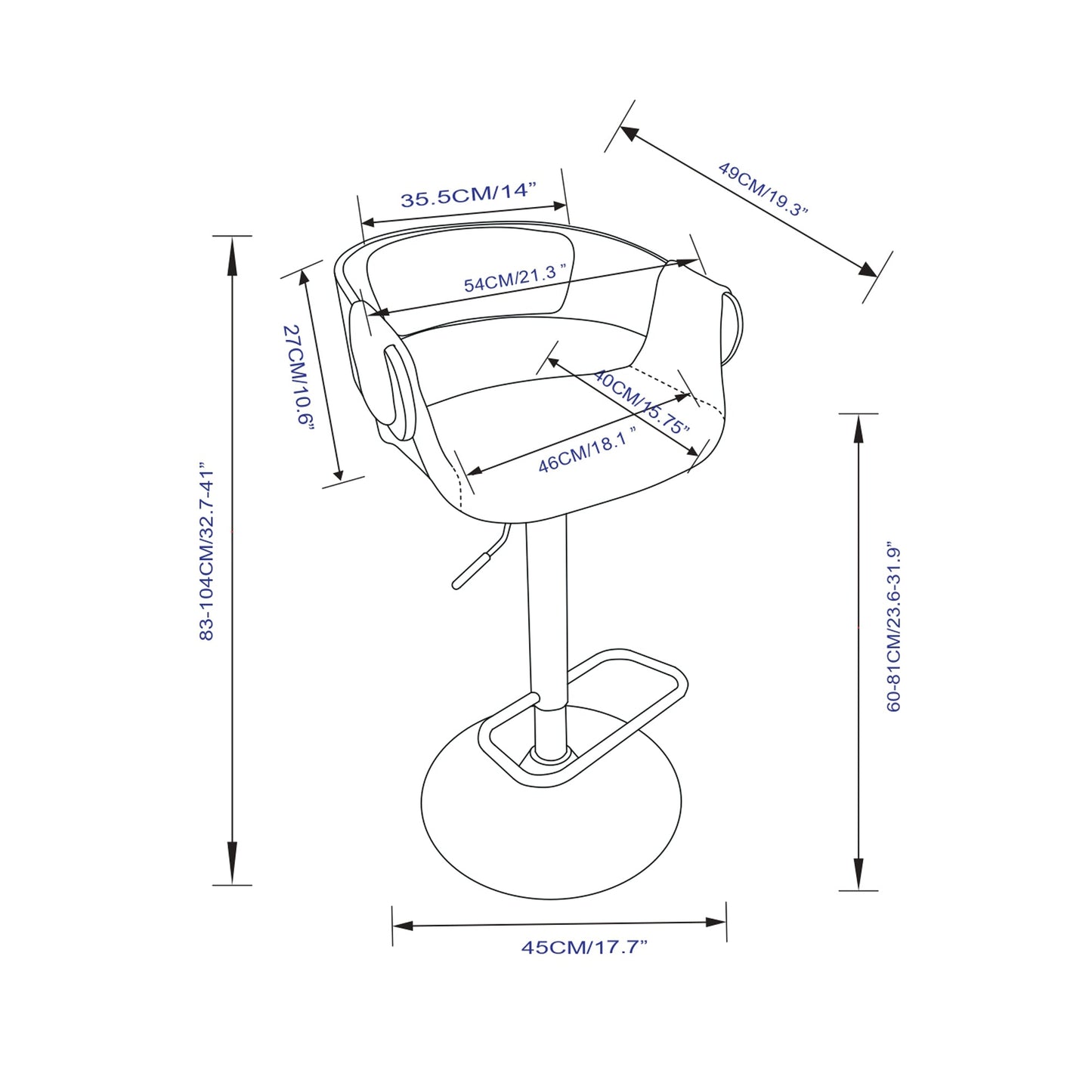 Farrell Adjustable Gas Lift Bar Stool