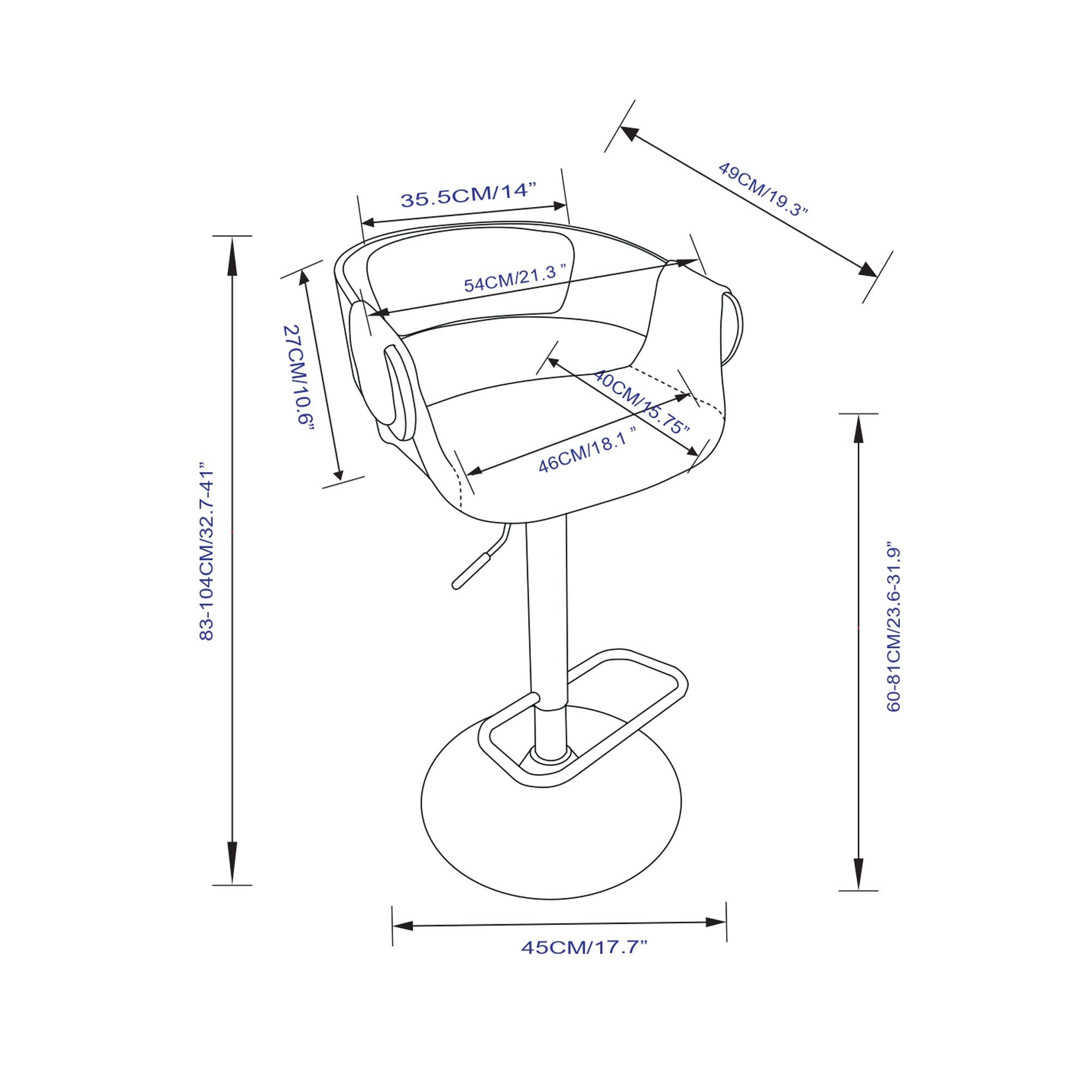 Farrell Adjustable Gas Lift Bar Stool