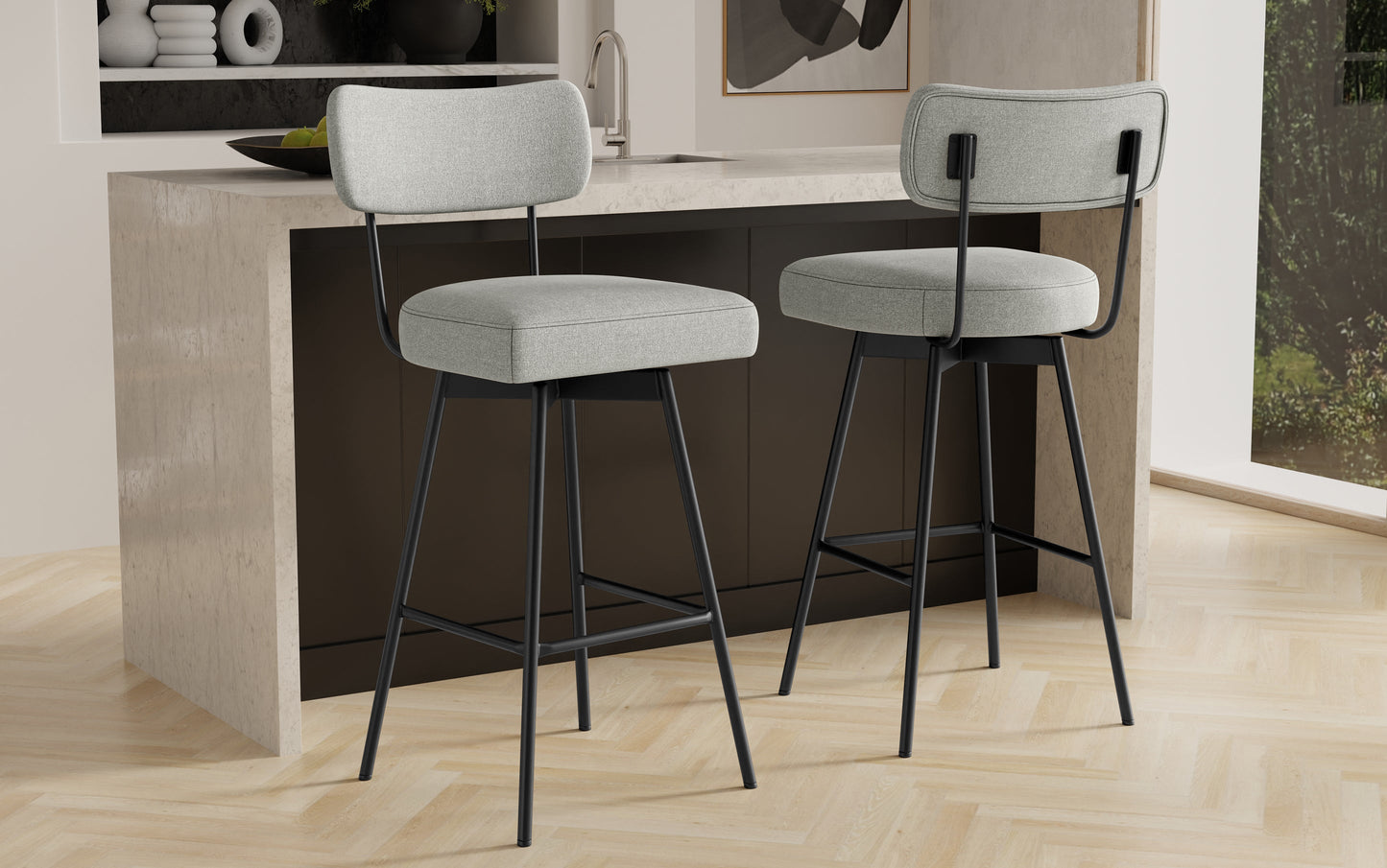 Light Grey Linen Style Fabric | Giselle Swivel Bar Stool (Set of 2)