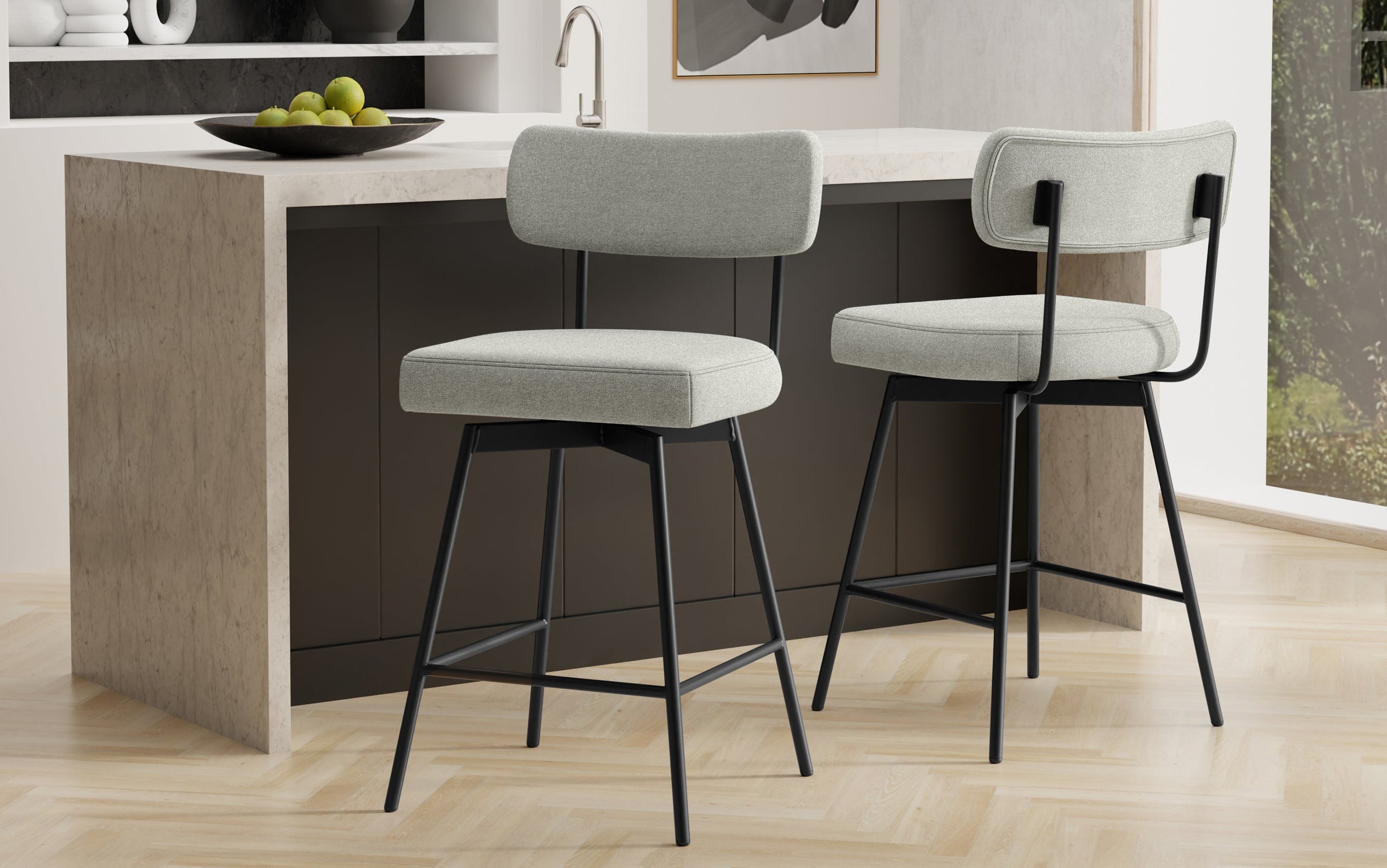 Light Grey Linen Style Fabric | Giselle Swivel Counter Height Stool (Set of 2)