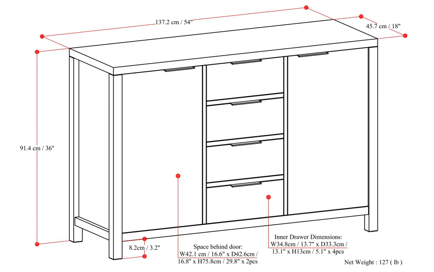 Medium Saddle Brown | Hollander Solid Wood Sideboard Buffet