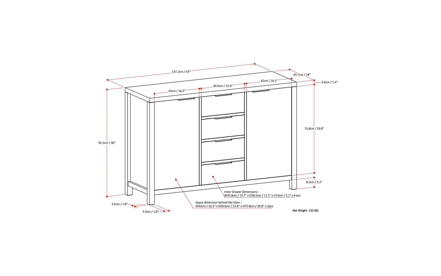 White | Hollander Solid Wood Sideboard Buffet