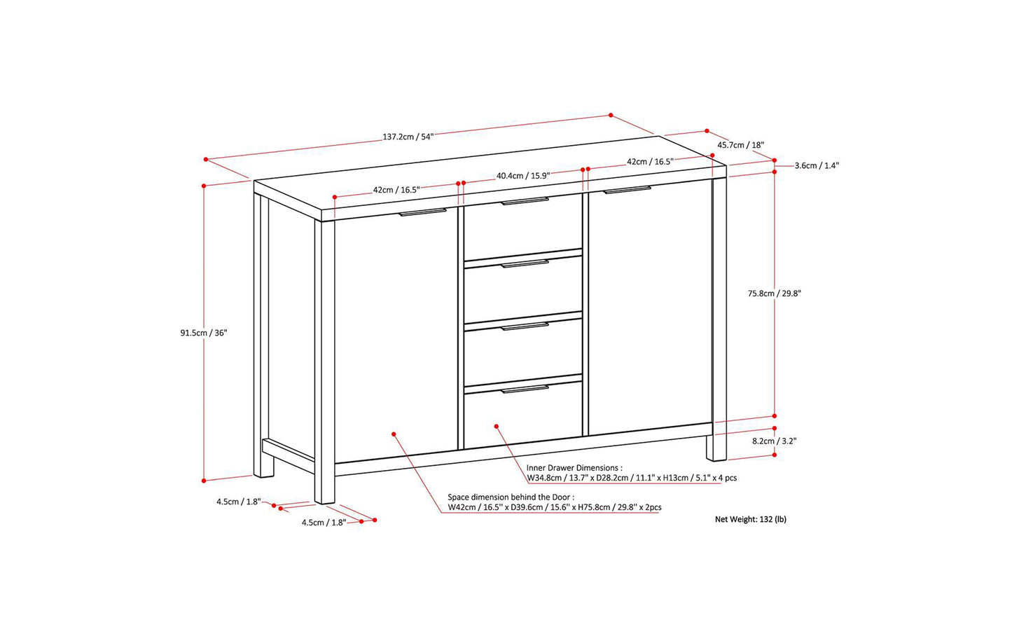 Warm Walnut Brown | Hollander Solid Wood Sideboard Buffet