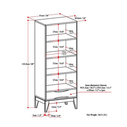 Teak Brown | Harper 60 x 24 inch Bookcase with Storage