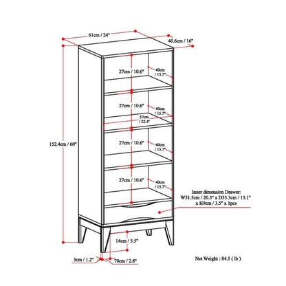 White | Harper 60 x 24 inch Bookcase with Storage