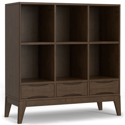 Walnut Brown | Harper Low 6 Cube Storage with Drawers