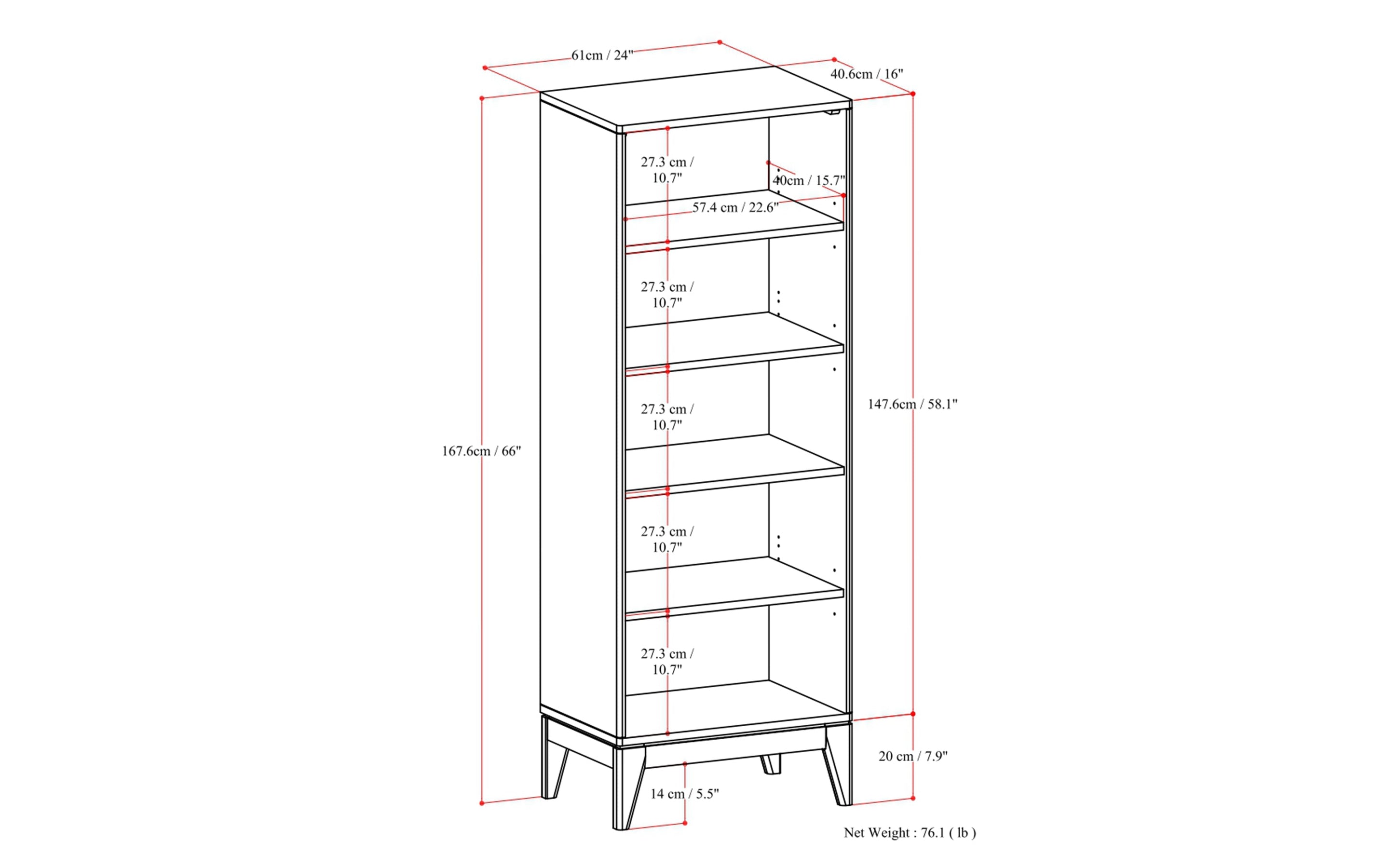 Walnut Brown | Harper 5 Shelf Bookcase