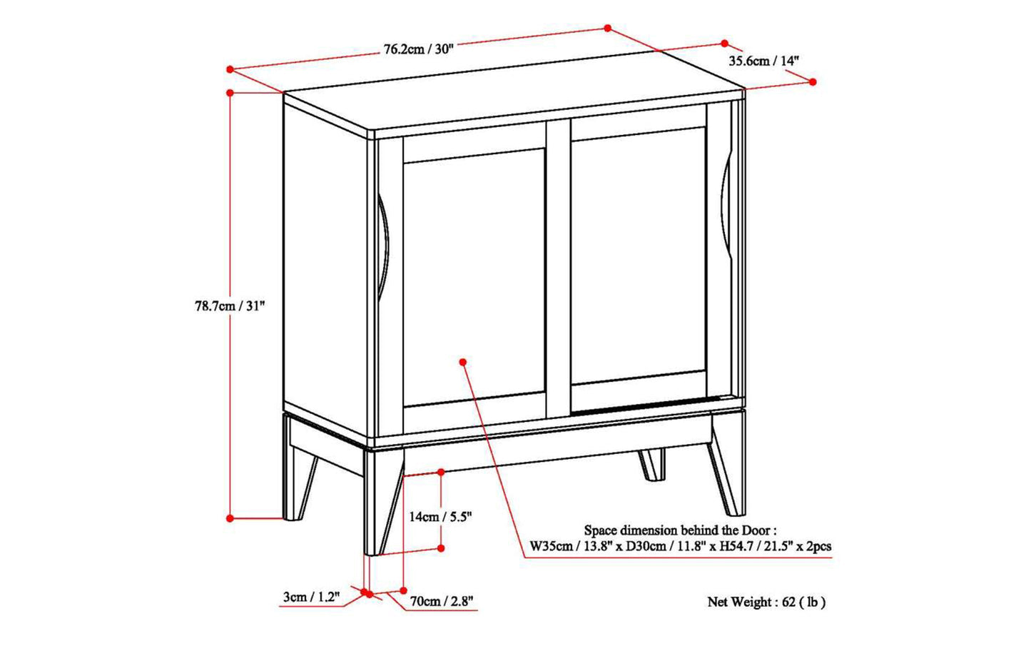 Teak Brown | Harper 30 inch Low Storage Cabinet