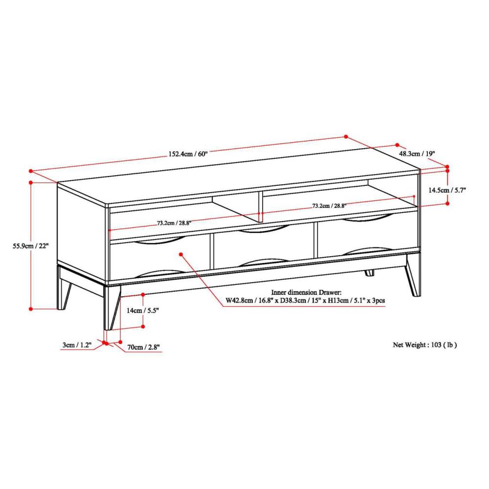 Teak Brown | Harper 60 inch TV Media Stand