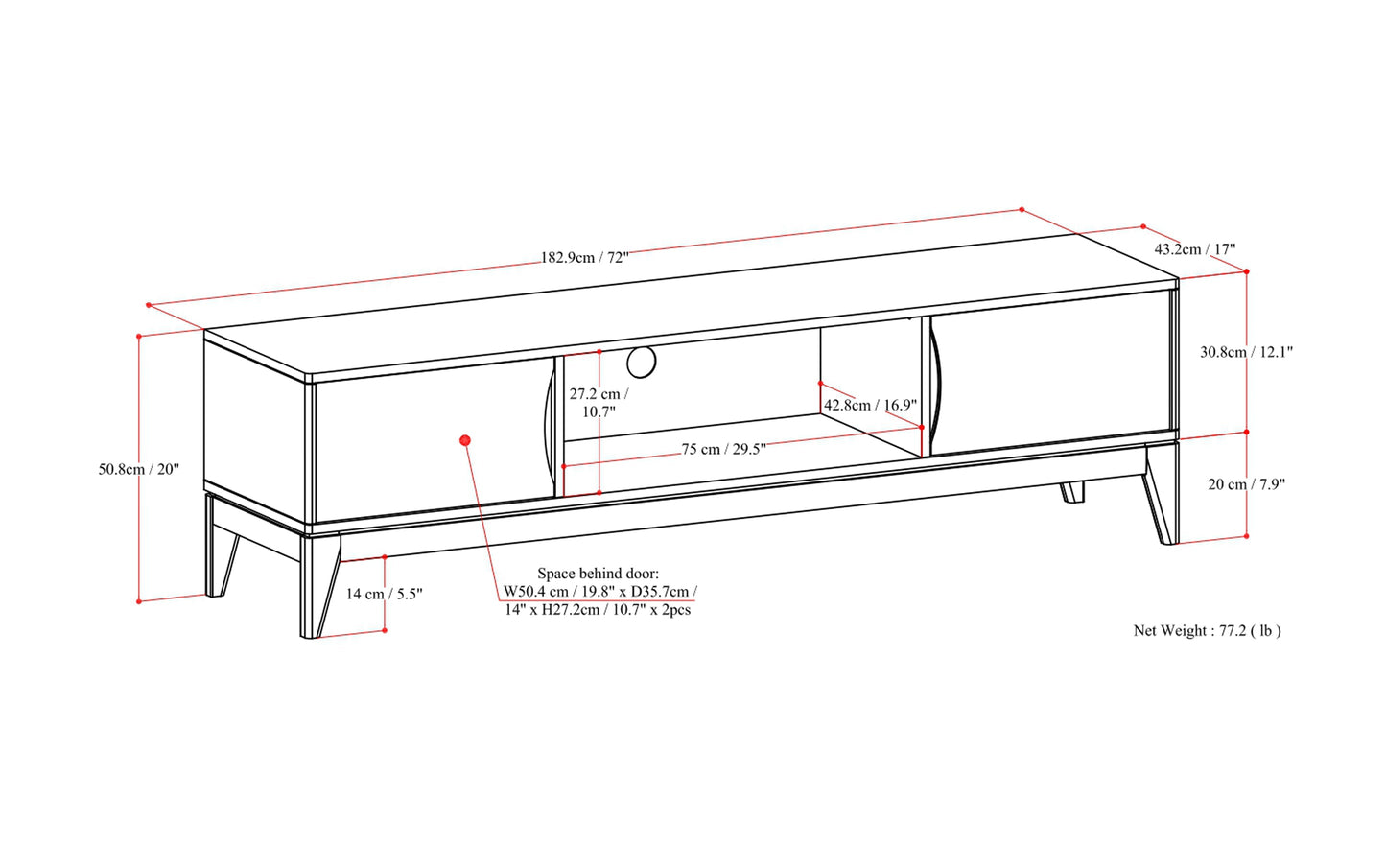 Walnut Brown | Harper 72 inch Low TV Media Stand