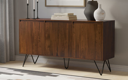 Walnut Solid Wood - Walnut | Hunter 3 Door Sideboard Buffet in Walnut