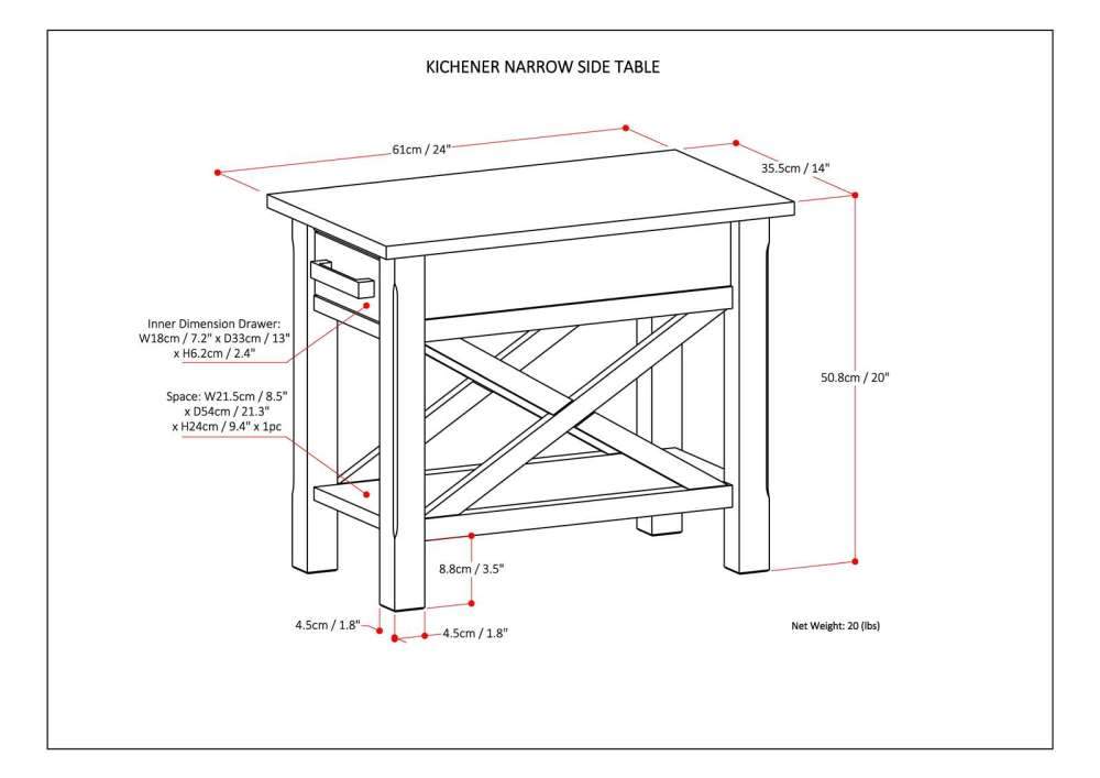 Black | Kitchener Narrow Side Table