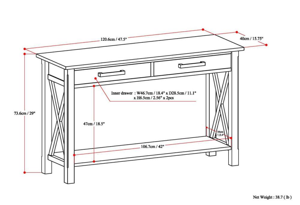 White | Kitchener 47.5 inch Console Sofa Table