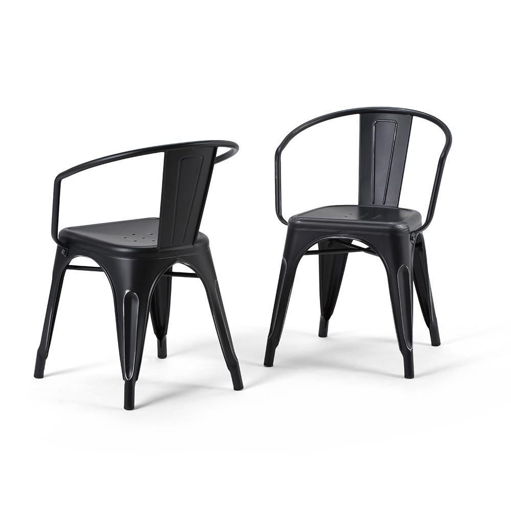 Distressed Black and Silver | Larkin Metal Dining Arm Chair