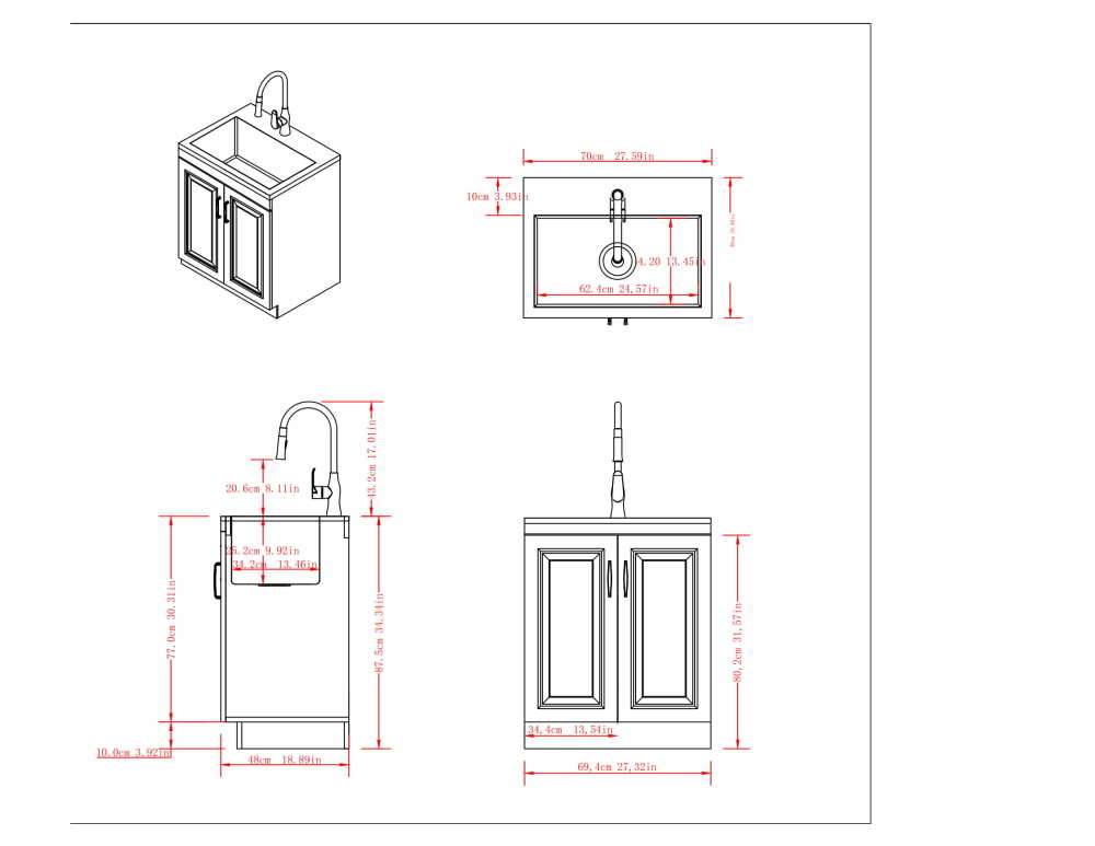 Pure White | Darwin 28 inch Laundry Cabinet with Pull-out Faucet and Stainless Steel Sink in White