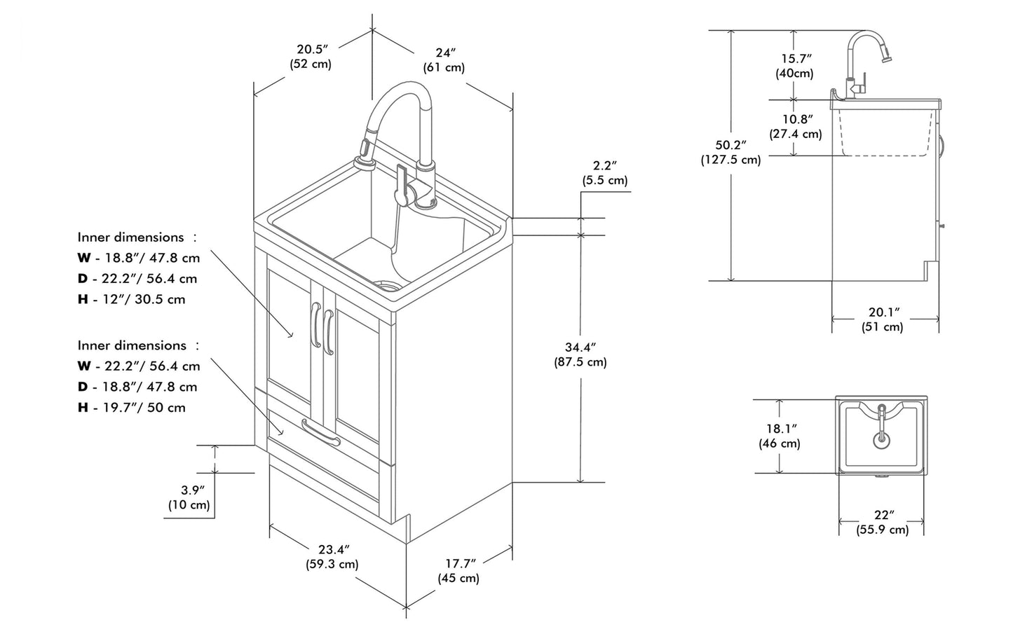 Maile All-In-One 24-inch Laundry Utility Sink and Cabinet