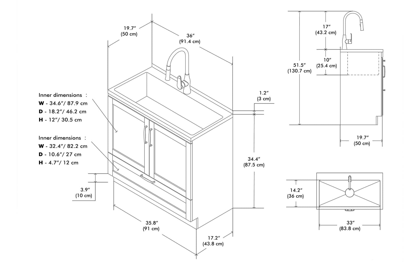 Reed All-In-One 36-inch Laundry Utility Sink and Cabinet