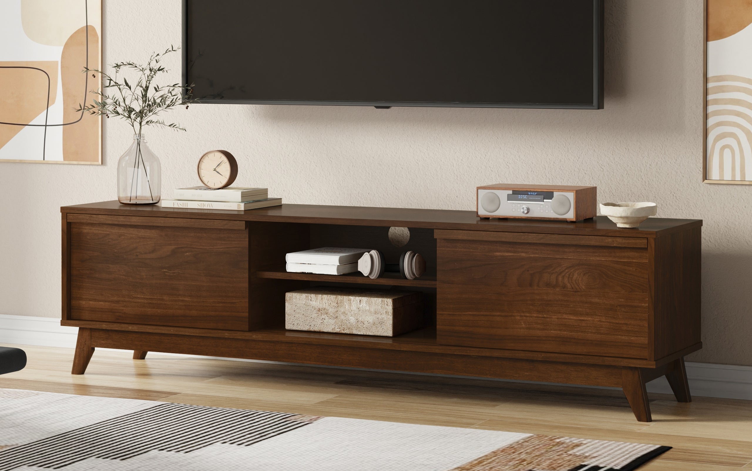 Walnut Veneer | Lennon 72 inch Low TV Stand