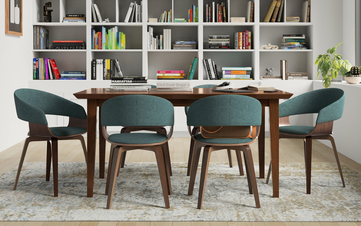 Light Turquoise Blue Walnut Linen Style Fabric| Lowell Bentwood Dining Chair