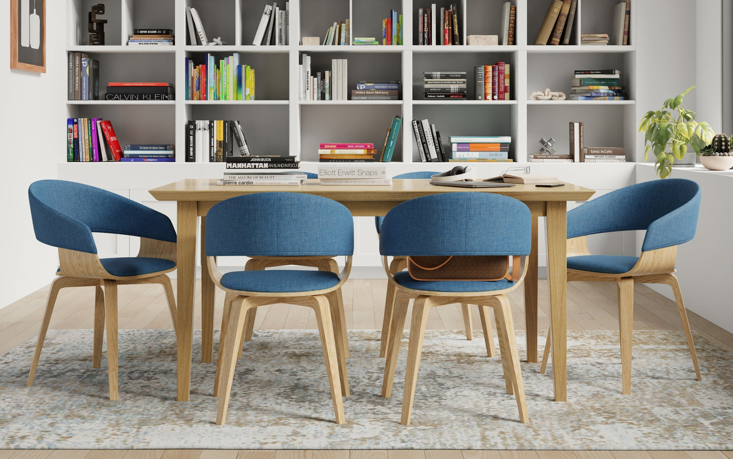 Blue Natural Oak Linen Style Fabric | Lowell Bentwood Dining Chair