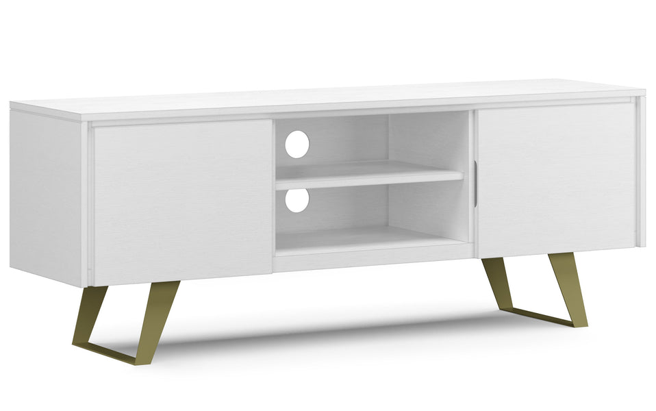 White Acacia | Lowry Solid Acacia Wood Wide TV Media Stand For TVs up to 70 Inches