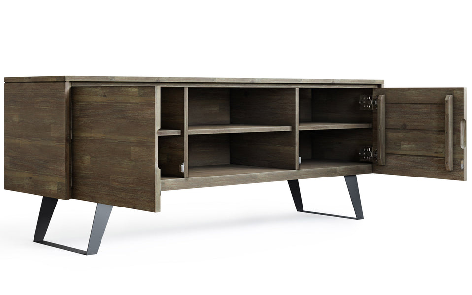 Distressed Grey Acacia | Lowry Solid Acacia Wood Wide TV Media Stand For TVs up to 70 Inches