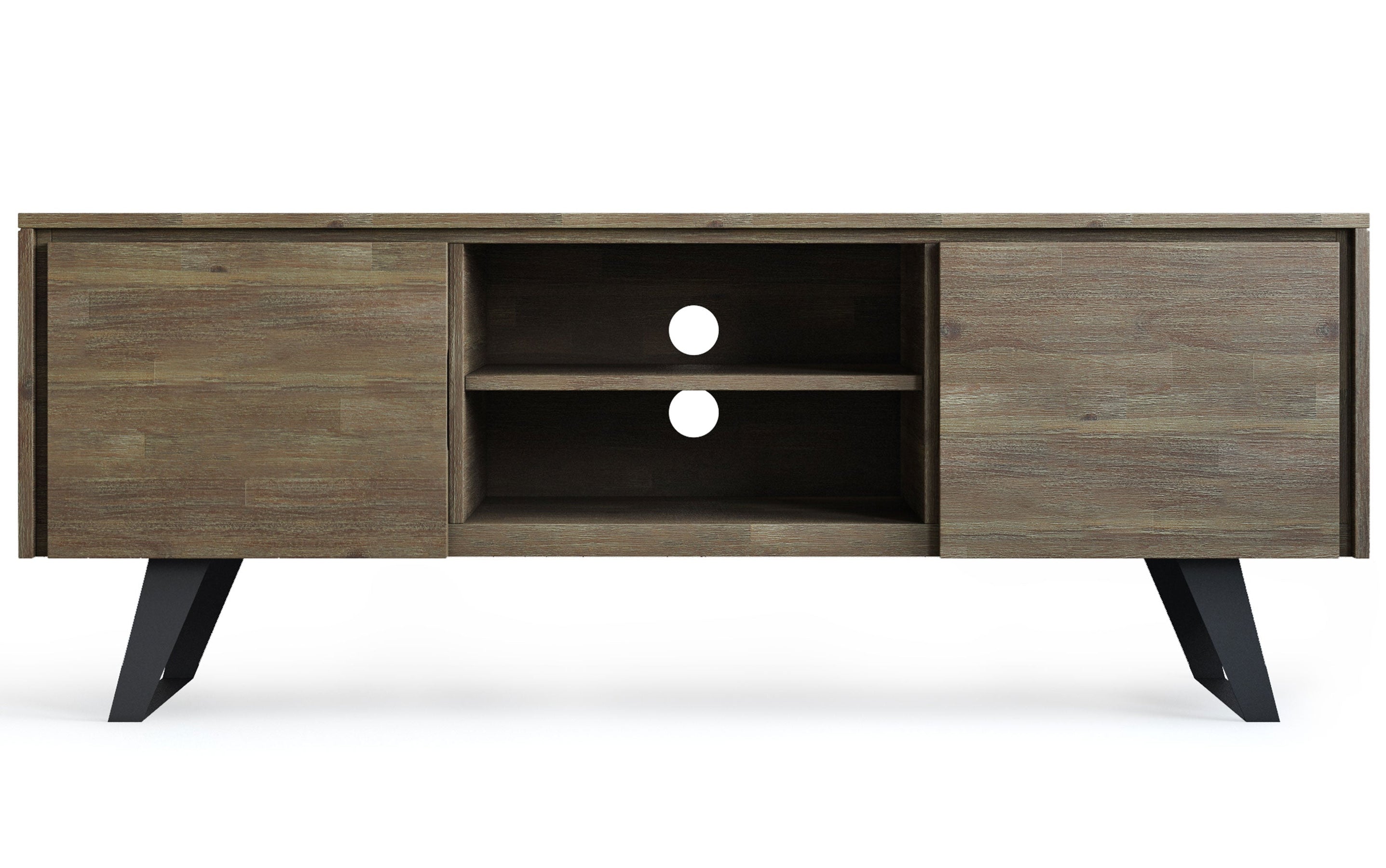 Distressed Grey Acacia | Lowry Solid Acacia Wood Wide TV Media Stand For TVs up to 70 Inches