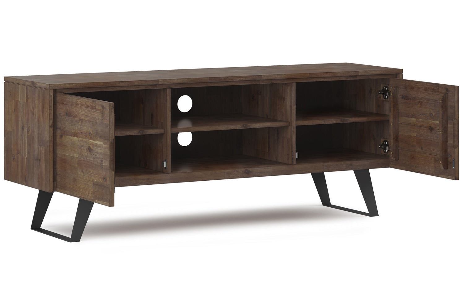 Rustic Natural Aged Brown Acacia | Lowry Solid Acacia Wood Wide TV Media Stand For TVs up to 70 Inches